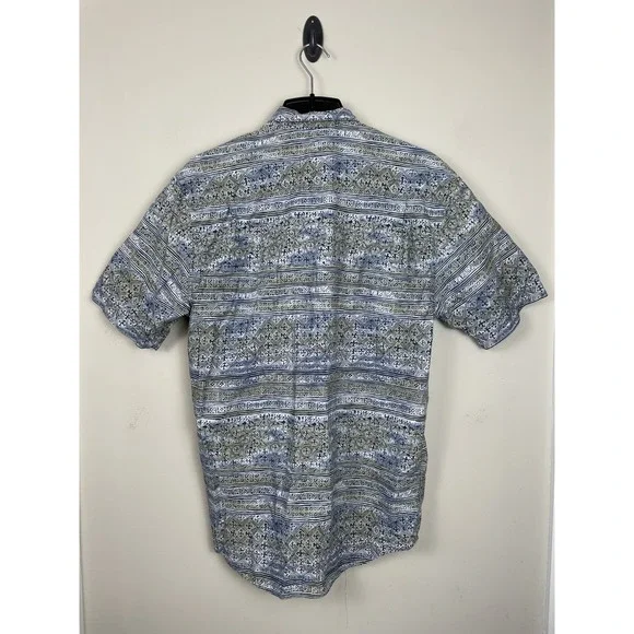 Banana Republic Safari Shirt Men Medium Blue Geometric Tribal Button Down Travel - Picture 3 of 6